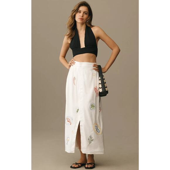 NWT Maeve Embellished Linen Wrap Midi Skirt - Size 12 - Picture 2 of 5